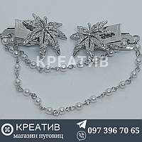 Зажимы для кардиганов серебряный с листком в камнях 1шт (6$)