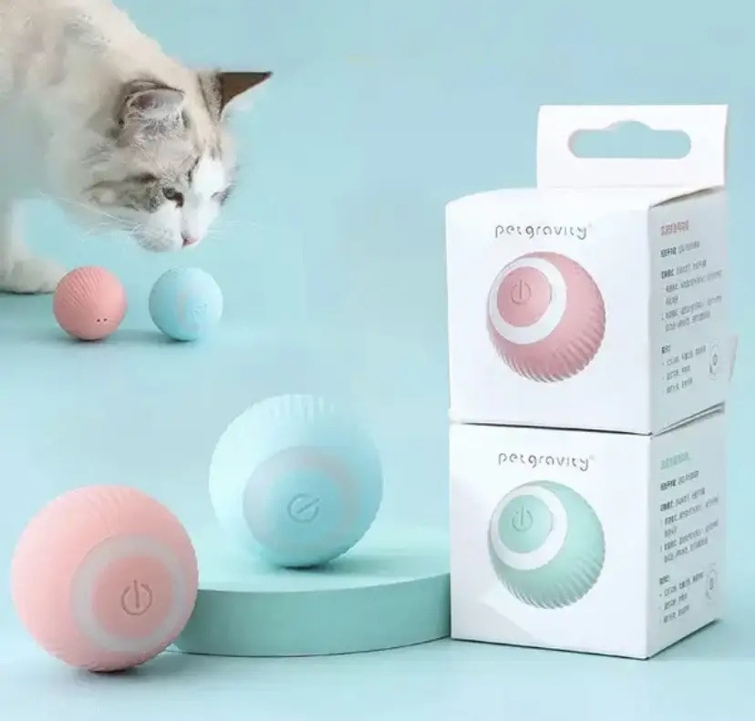 Іграшка для котів USB smart м'яч-кулька PetGravity з хаотичним рухом і світловою панеллю Рожевий, фото 1