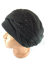 Шапка зимова жіноча чорна Чалма з намистинами оборками Об'ємні шапки Берет теплий осінь зима Фліс