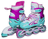 Комплект роликів із захистом і шоломом Power Champs. Бірюзово-Рожевий комплект. Розміри 34-38 / 38-41, фото 5