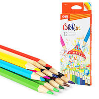 Карандаши цветные 12 цветов Deli Color run EC130-12 шестигранные
