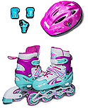 Комплект роликів із захистом і шоломом Power Champs. Бірюзово-Рожевий комплект. Розміри 34-38 / 38-41, фото 2