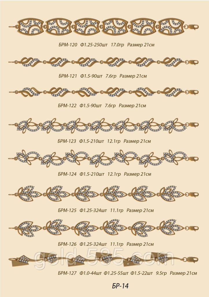 Золоті жіночі браслети цирконієвої групи №12