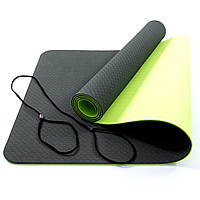 Килимок для йоги та фітнесу TPE (йога мат, каремат спортивний) OSPORT Yoga ECO Pro 6мм (FI-0076) Чорно-салатовий