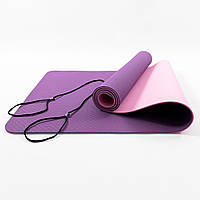 Килимок для йоги та фітнесу TPE (йога мат, каремат спортивний) OSPORT Yoga ECO Pro 6мм (FI-0076) Фіолетово-рожевий