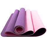 Килимок для йоги та фітнесу TPE (йога мат, каремат спортивний) OSPORT Yoga ECO Pro 6мм (FI-0076) Фіолетово-рожевий, фото 5