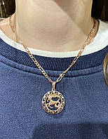 Кулон знак зодиака "Золотой Козерог в оправе меандр" на цепочке ювелирный сплав - подарок парню, девушке