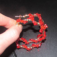 Нарядные красные серьги кольца с бусинами, 5376