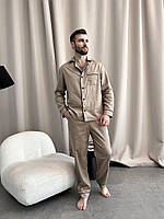 Элегантная мужская сатиновая пижама (брюки + рубашка) размер М; L; ХЛ