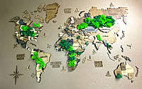 Дерев'яна багатошарова карта світу з мохом колір Soulmar Moss XS-120х70см