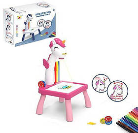 Проектор для малювання зі столиком "Єдиноріг" рожевий, 3 диски, 12 фломастерів, підсвічування, 21х19х31 см (2200-8)