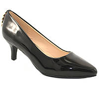Женские лаковые черные туфли лодочка на каблуках 6 см
