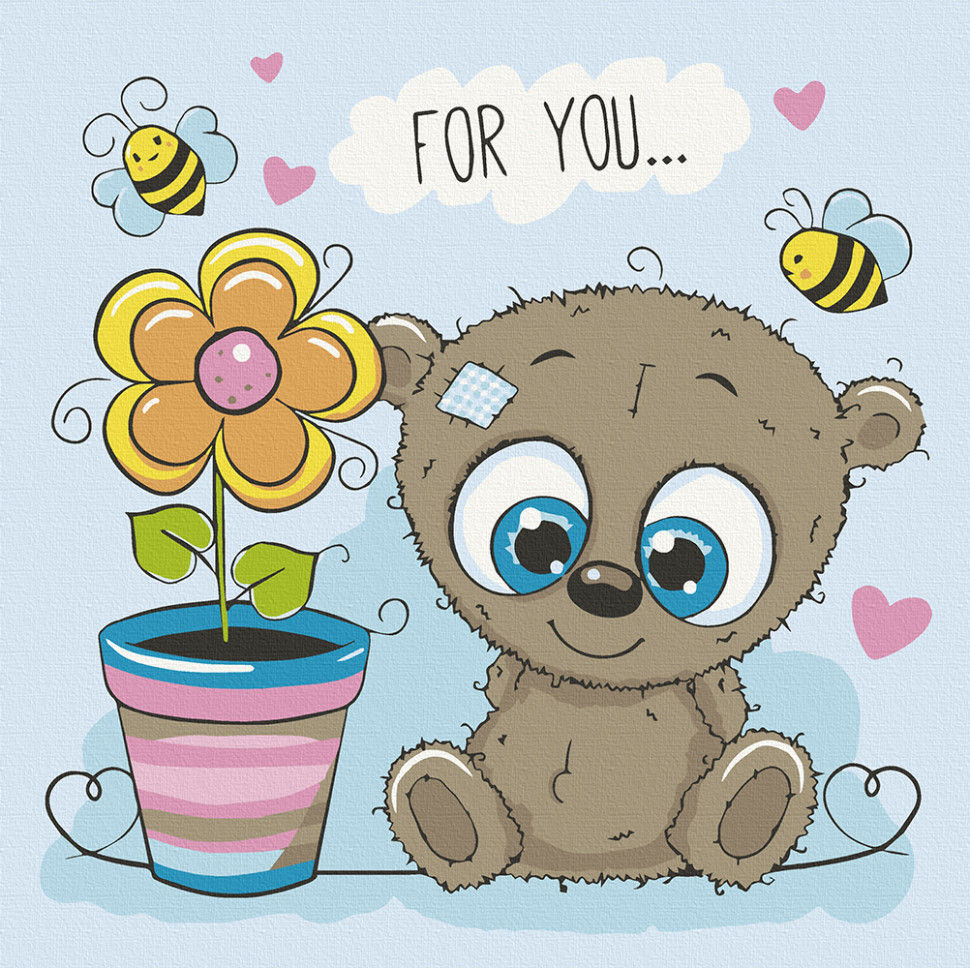 РОЗПИС НА ПОЛОТНІ "ВЕДМЕЖА З КВІТКОЮ" 30*30 СМ 15513-AC, фото 1