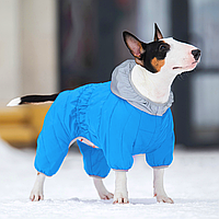 Комбінезон для собак утеплений, світловідбиваючий капюшон, блакитного кольору, розміри для всіх порід