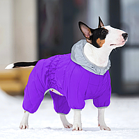 Комбінезон для собак утеплений, світловідбиваючий капюшон, фіолетового кольору, розміри для всіх порід