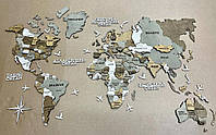 Настінна карта світу з дерева багатошарова на подарунок колір Miracle XS-120х70см