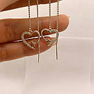 Срібні сережки протяжки з сердечком і зіркою з білими фіанітами, фото 3