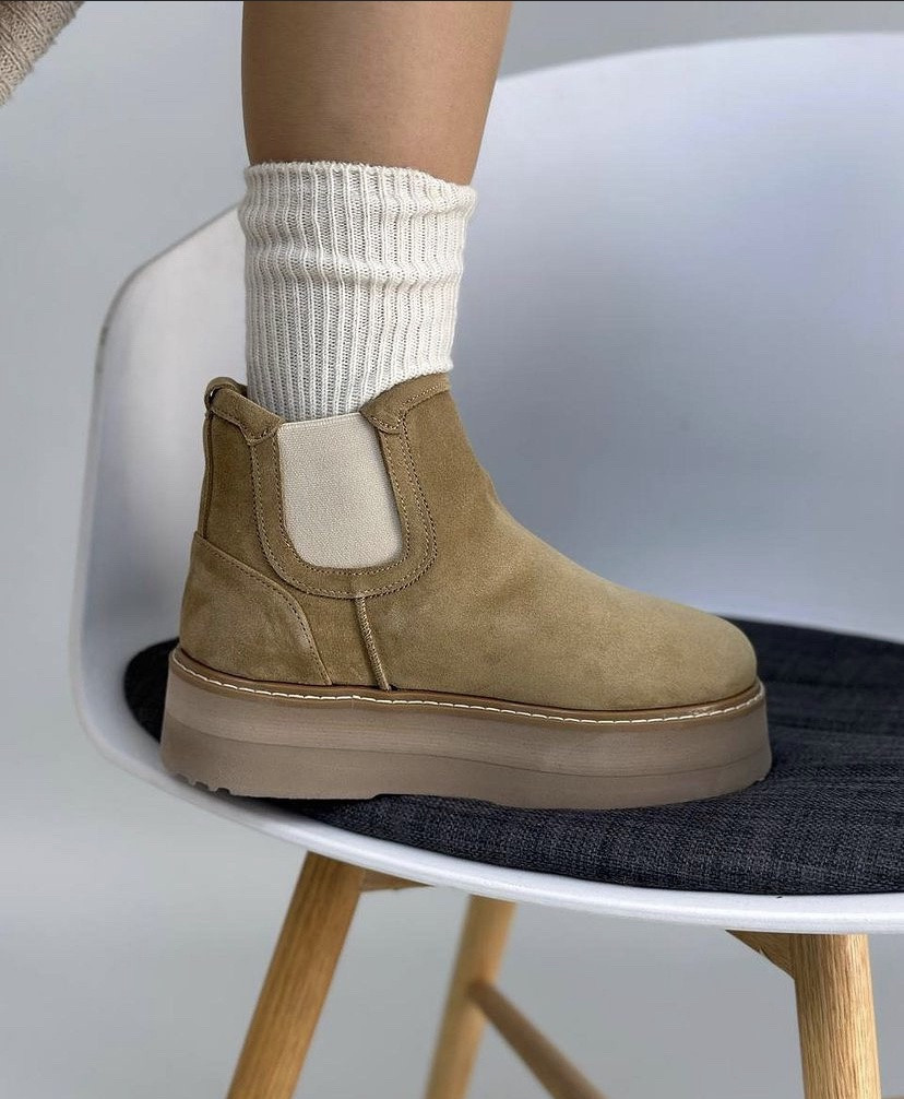 Уги жіночі UGG Ultra Mini Platform Chestnut коричневі мінітривалі натуральний замш на хутрі на платформі, фото 1