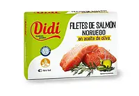 Лосось норвежский оливковом масле консервированное Didi Filetes De Salmon Noruego En Aceite De Oliva 120мл