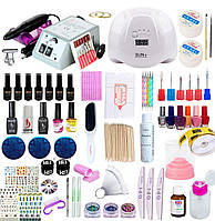 Великий набір для манікюру та дизайну нігтів Kodi з лампою Sun X 54 Вт та фрезером Lina Mercedes 20 000 об/хв