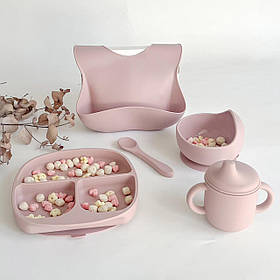 Силіконовий дитячий посуд для прикорму / поїльник, нагрудник, тарілки на присосках, ложка