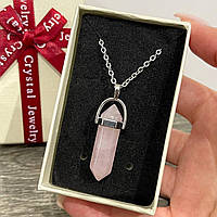 Натуральный камень Розовый кварц кулон маятник в виде кристалла шестигранника на цепочке - подарок в коробочке