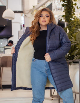 Теплющая жіноча зимова куртка-пальто на хутрі (овчині) великих розмірів 48-50,52-54,56-58,60-62 синя