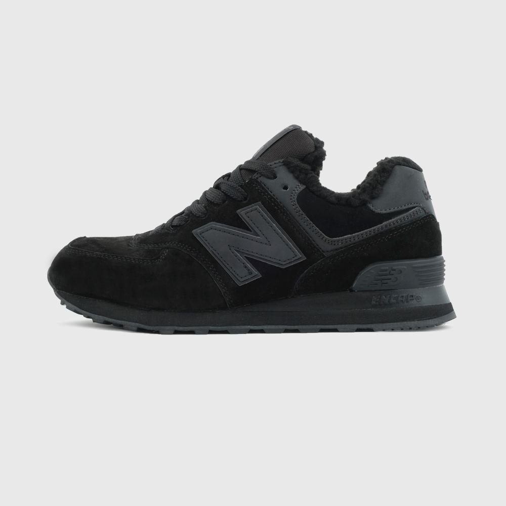 Кросівки жіночі зимові New Balance 574 Black чорні на хутрі, фото 1