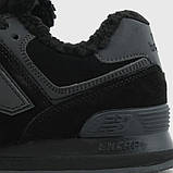 Кросівки жіночі зимові New Balance 574 Black чорні на хутрі, фото 8