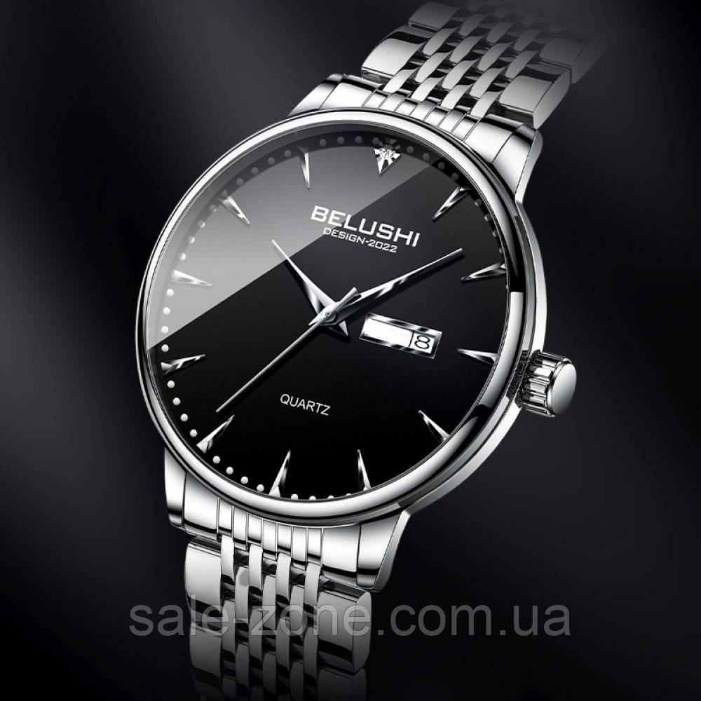 Чоловічий наручний класичний годинник Belushi Design (Сріблястий)