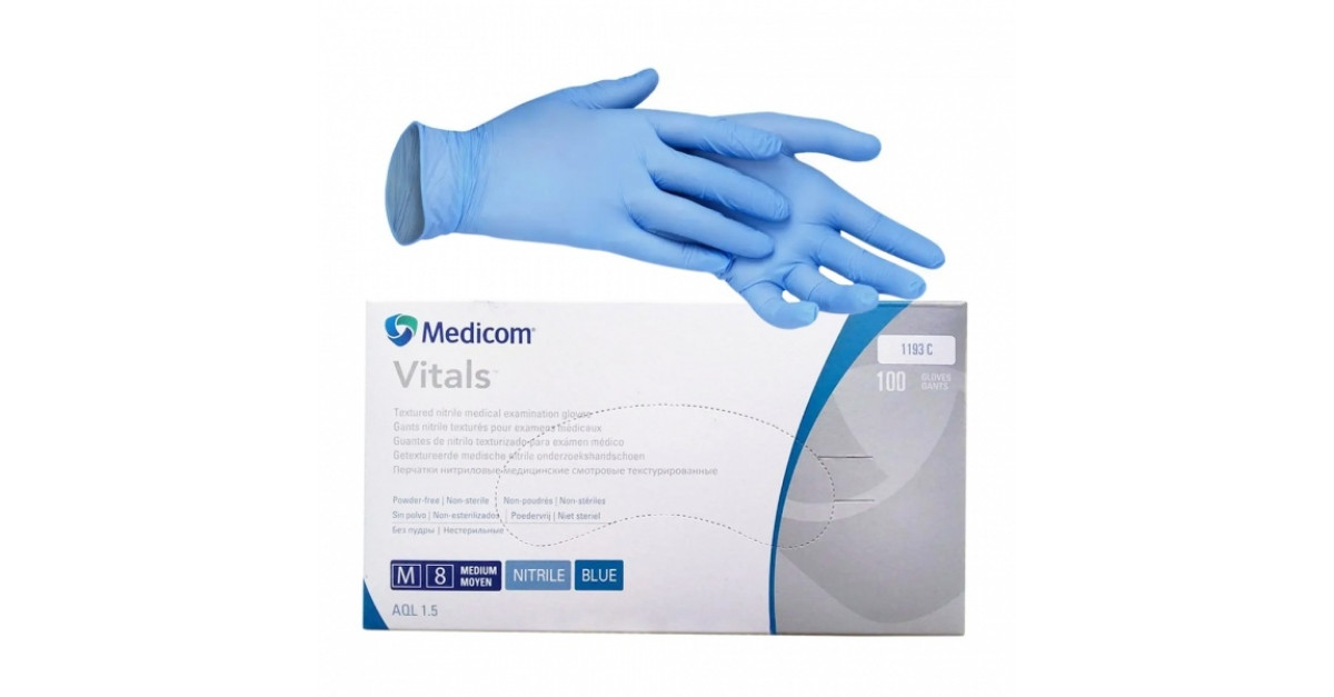 Рукавички SafeTouch Advanced Vitals Blue нітрилові без пудри розмір M 100 шт/уп.