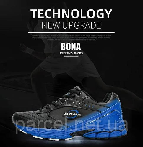 Кроссовки мужские кожаные BONA Размер 45(28.6см) Бона Черно-синие (ID ...