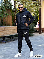 Мужской спортивный костюм тройка на флисе с жилетом черный. Супер теплый. Размеры 48-54