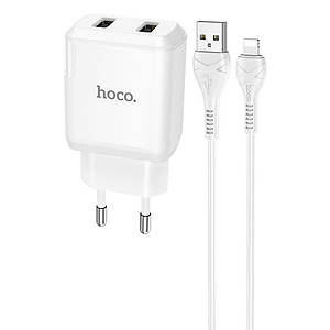 МЗП HOCO N7 (2USB/2,1A) + USB - Lightning Білий