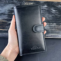 Кожаный мужской кошелек ручной работы черного цвета TsarArt на ручном шве