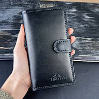 Шкіряний чоловічий гаманець ручної роботи чорного кольору TsarArt на ручному шві