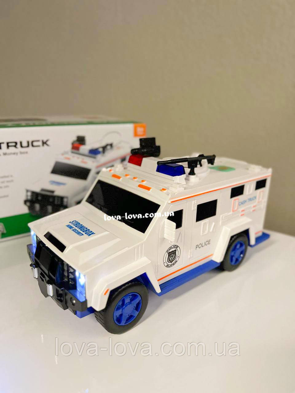 Детская сейф копилка инкассаторская машинка Cash Truck с кодовым замком и отпечатком пальца Белая