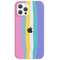 Чехол Silicone case Full Rainbow для Apple iPhone 13 Pro (6.1") Розовый / Сиреневый