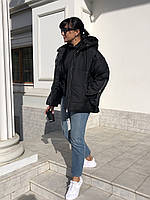 Зимова жіноча демісезонна куртка чорна на змійці з капюшоном ModaMix