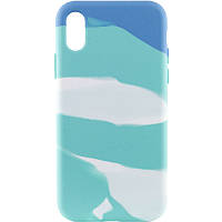 Чехол Silicone case full Aquarelle для Apple iPhone X / XS (5.8") Бирюзово-белый