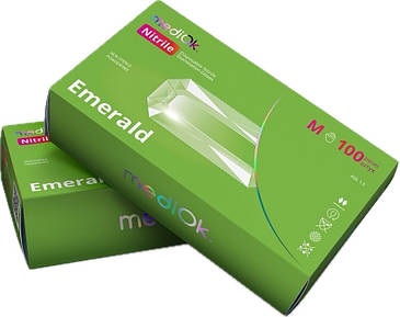 Нітрилові рукавички MediOk, щільність 3.8 г. - зелені Emerald (100 шт.). XS, фото 2