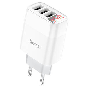 МЗП Hoco C93A Easy charge 3-port digital display charger Білий