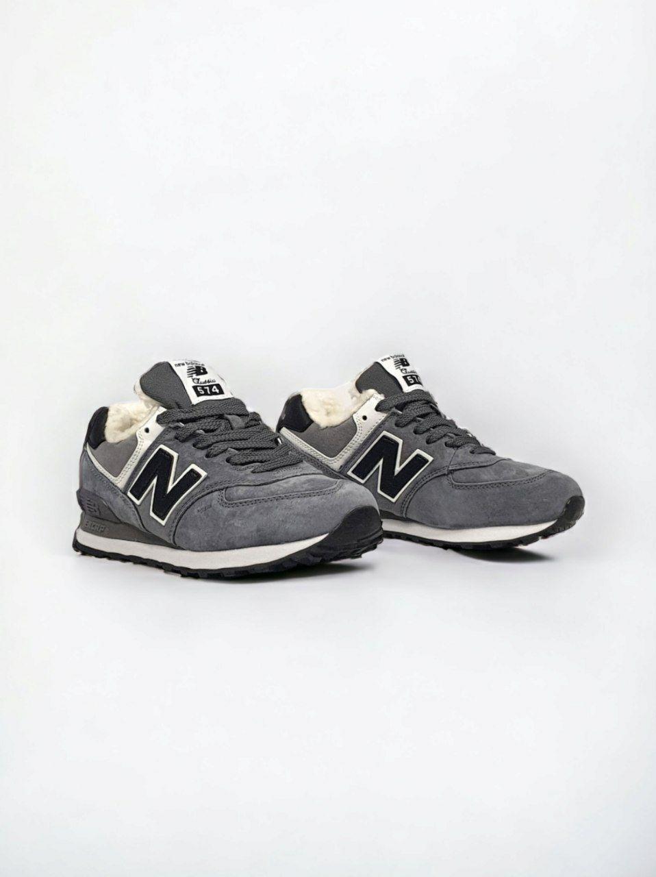Кросівки жіночі зимові New Balance 574 Grey Black сірі на хутрі