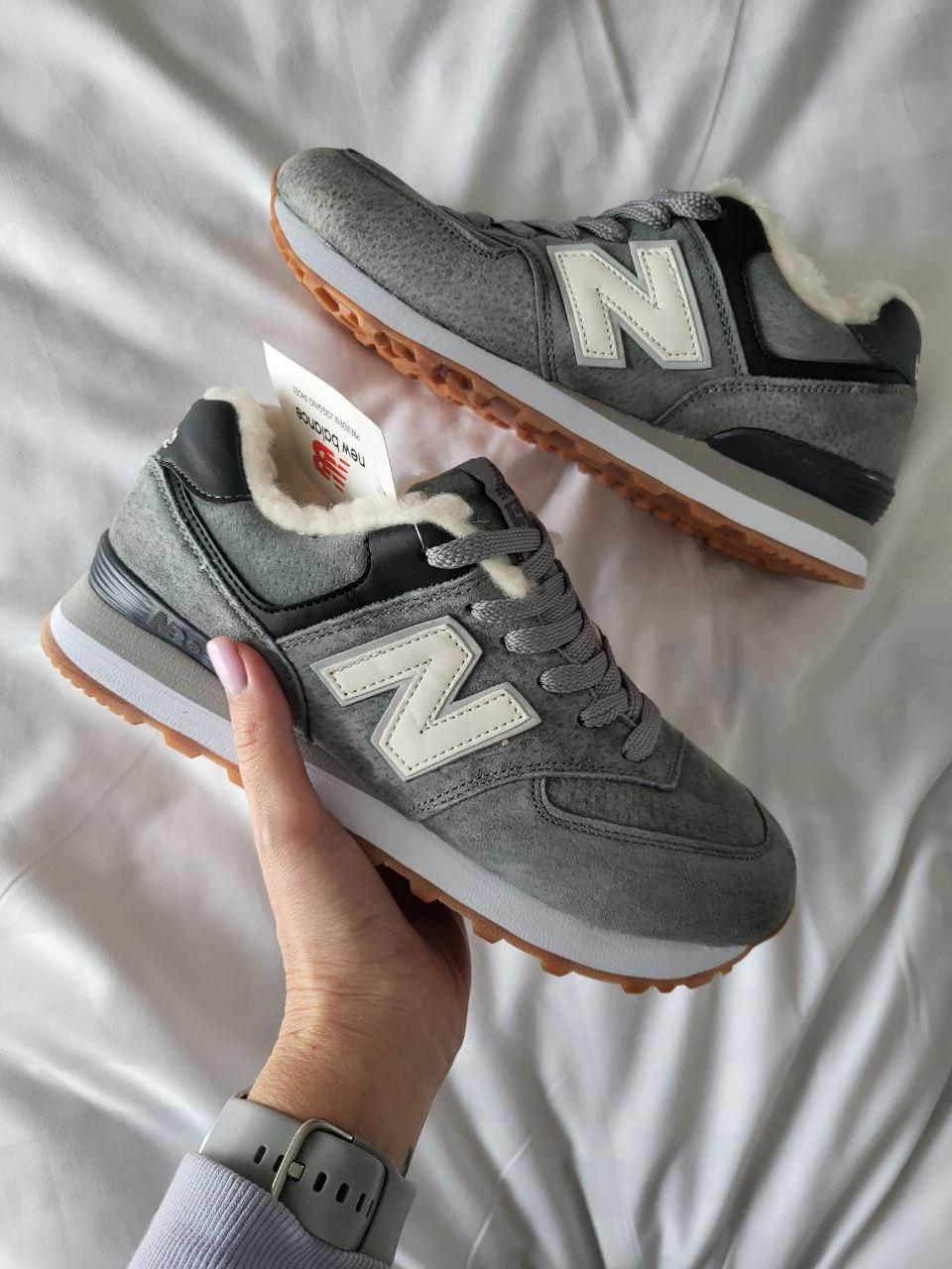 Кросівки жіночі зимові New Balance 574 Grey Black сірі на хутрі, фото 1
