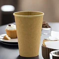 Стакан паперовий 340 мл крафтовий 50шт/уп, крафт для холодних і гарячих напоїв / Стакани для кави та чаю Ø81мм