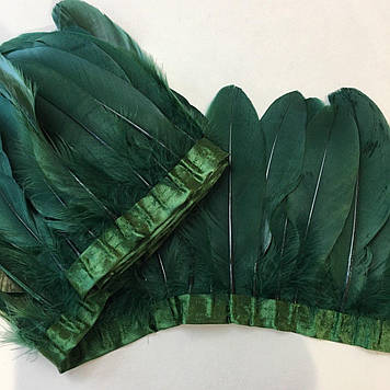 Тасьма з пір'я гусака, висота 15-20 см колір Emerald, ціна за 0.5 м