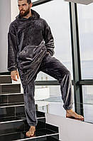Стильная теплая унисекс пижама двойка худи штаны ткань полированная махра производство Турция цвет графит
