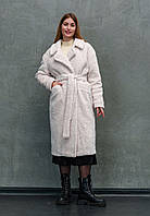 Модная шуба пальто из эко-меха теди с поясом утепленная 42-48 разные цвета молочная 48