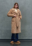 Модная шуба пальто из эко-меха теди с поясом утепленная 42-44 разные цвета кемел