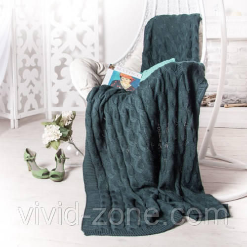 Плед вʼязаний VividZone РОМАНТИК 160*210 смарагд